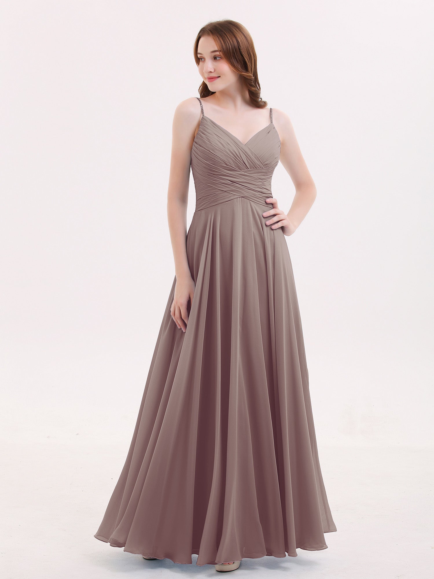 Long Chiffon Spaghetti Strap Dresses Dusk